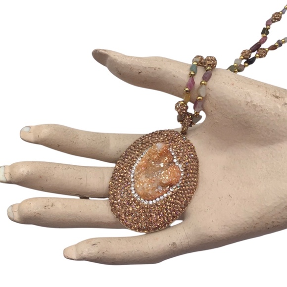 Handmade Druzy Gemstone Necklace – Sparkling Crystal Pendant, Boho Jewelry Gift - Picture 4 of 15